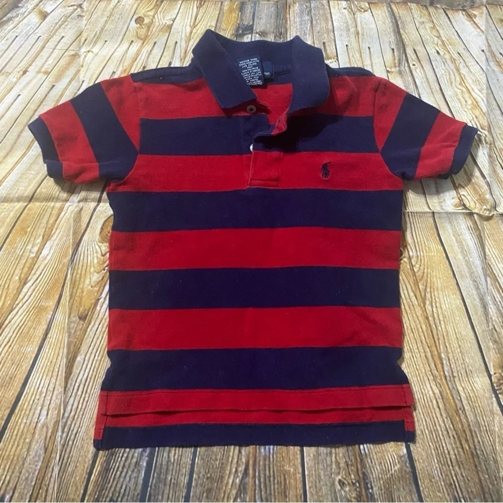 Polo Ralph Lauren Red Blue Striped Cotton Polo Shirt
